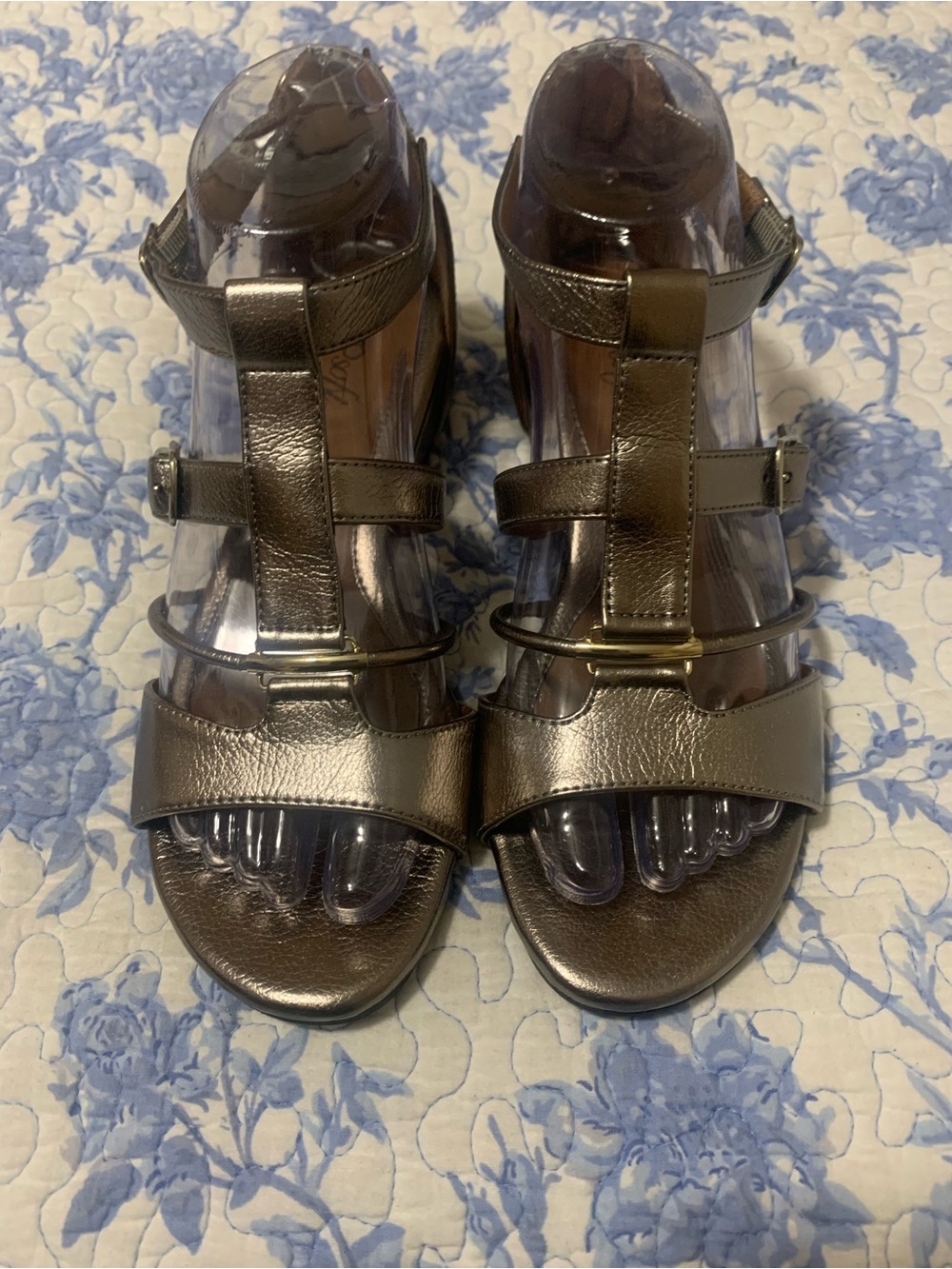 Metallic Bronze Strappy Wedge Heels - Women's - Picture 2 of 6